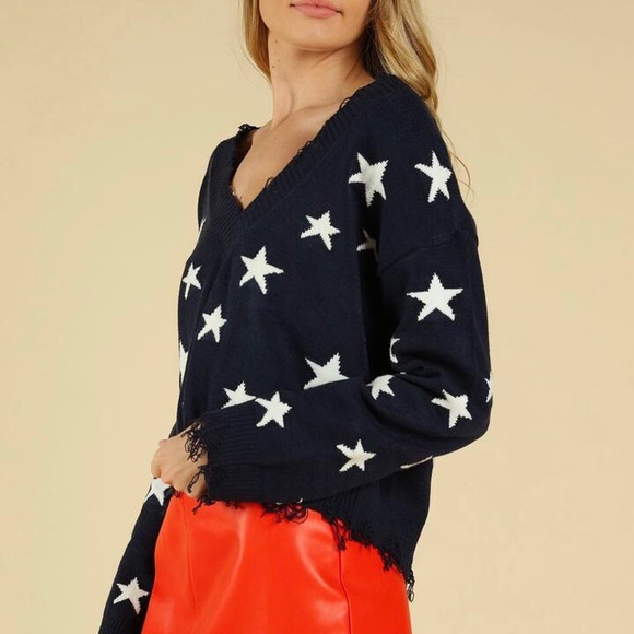Honey Punch Distressed Star Sweater - Picture 2 of 8
